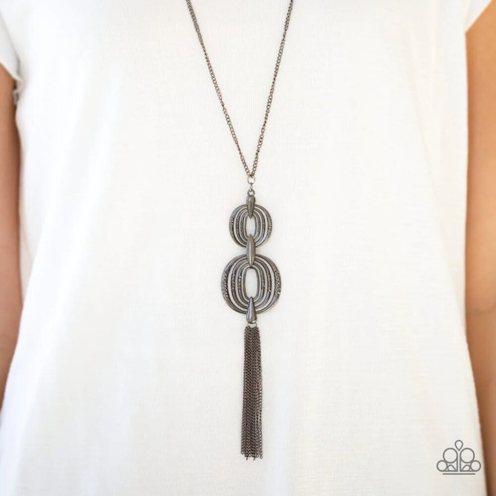 Paparazzi Timelessly Tasseled Black Necklace & Earring Set